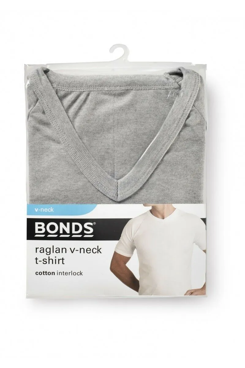 2 x Bonds Raglan Tshirt Crew / V Neck Tee Top - Black White Grey Navy