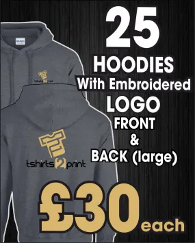 25 x Hoodies with Embroidered LOGO front breast & back (large)