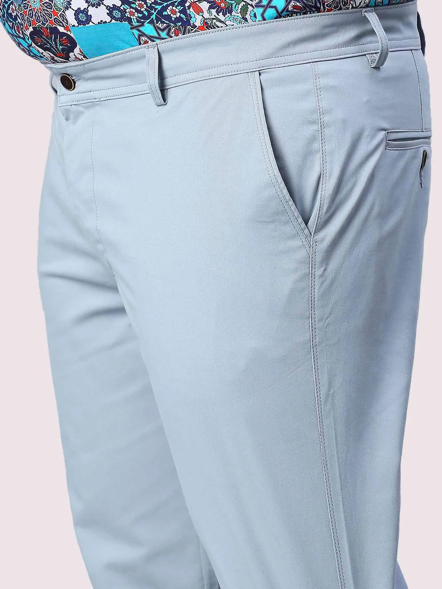 Aqua Blue Solid Cotton Trouser Men's Plus Size