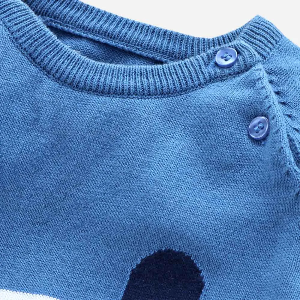 Blue Animal Theme Sweater With Striped Bottom