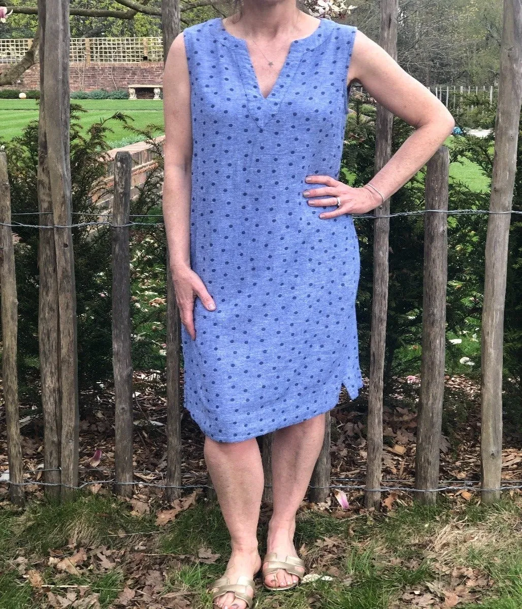 Chambray Dot Notch Neck Dress