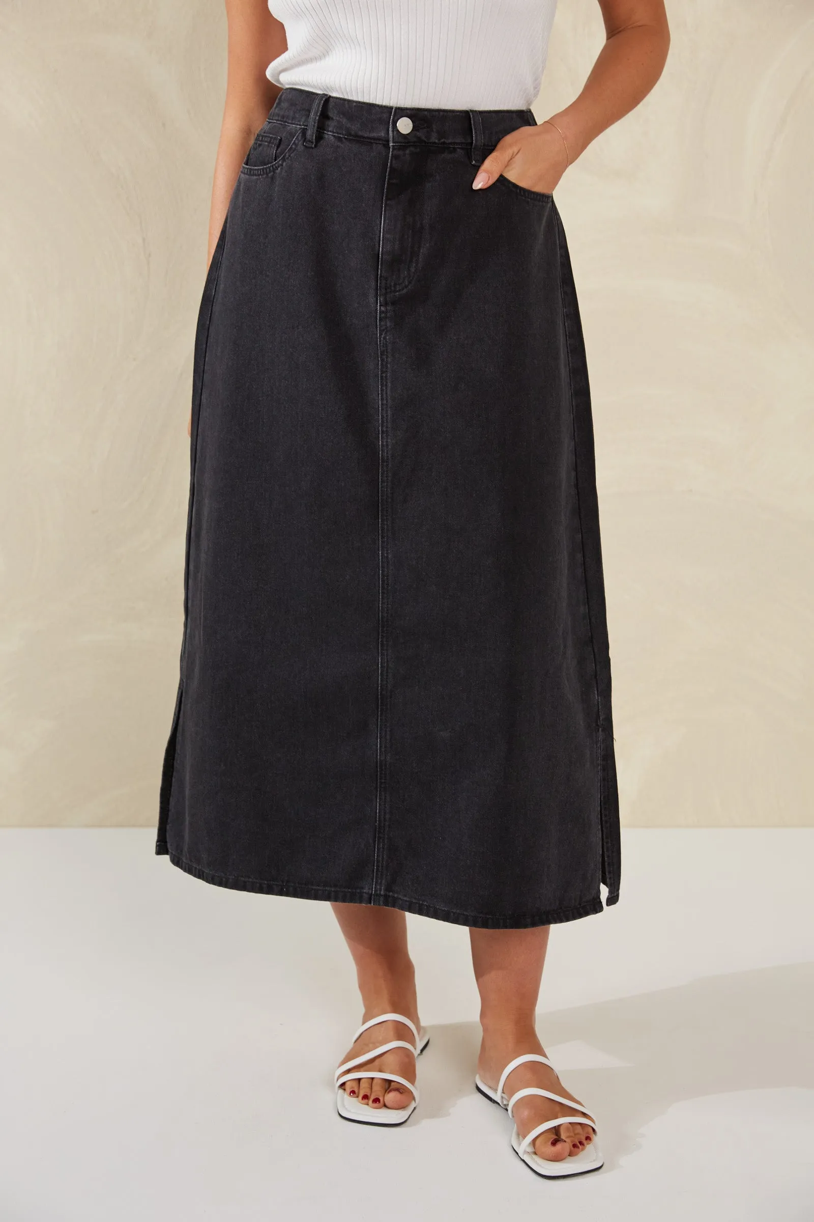 Dalton Denim Skirt - Slate