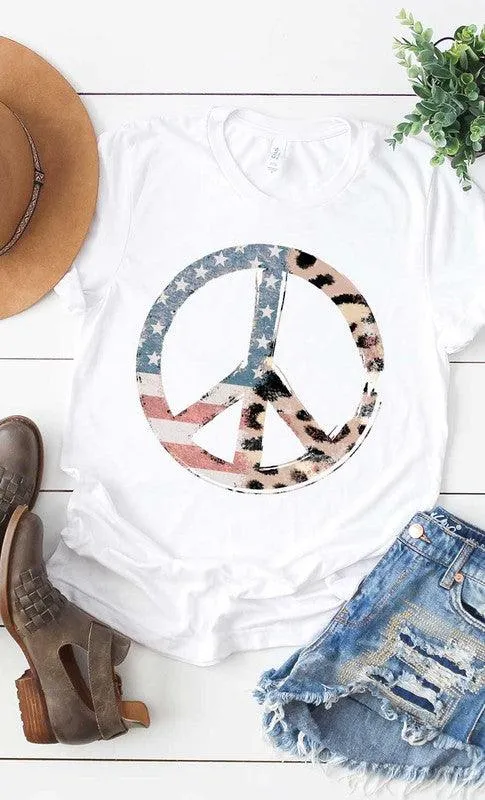 Distressed Vintage Flag Peace Sign Graphic Tee