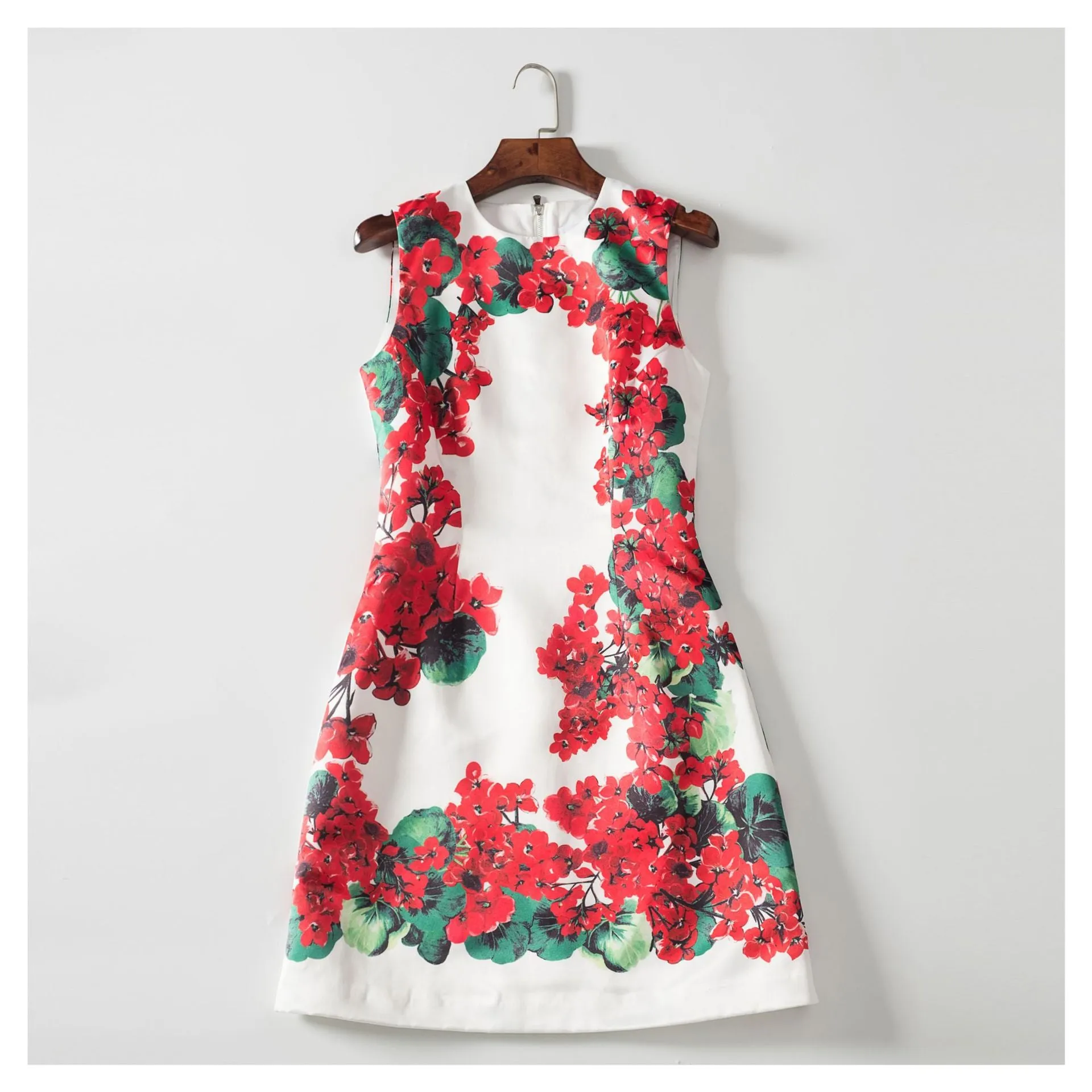 Floral Print Round Neck Sleeveless Mini Dress