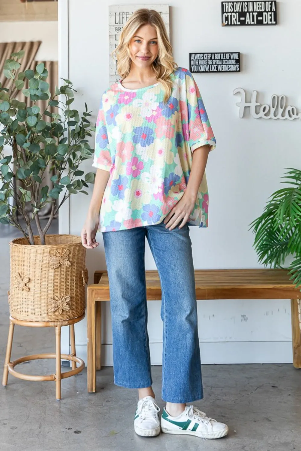 Floral Waffle Oversized T-Shirt