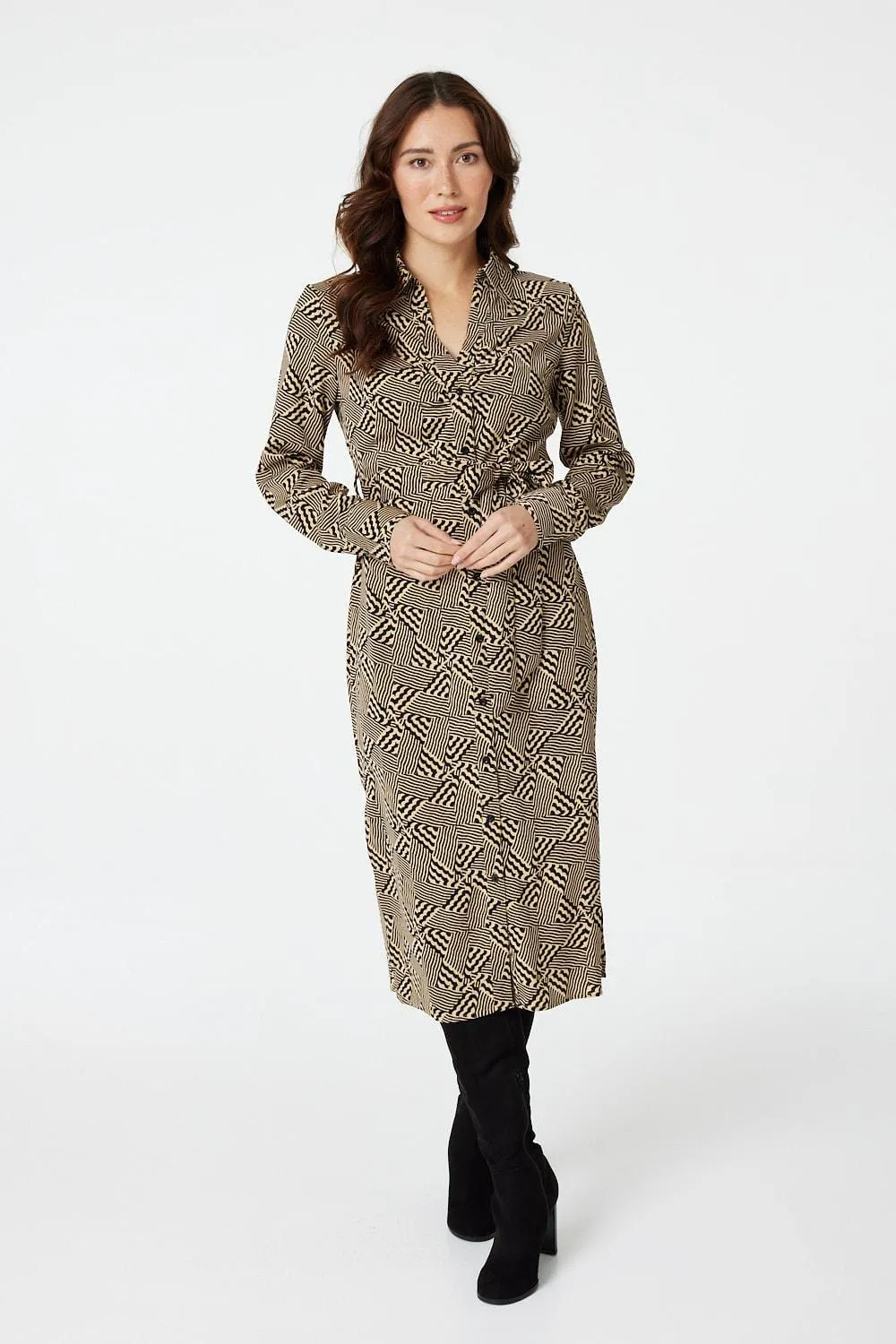 Geo Print Button Front Shirt Dress