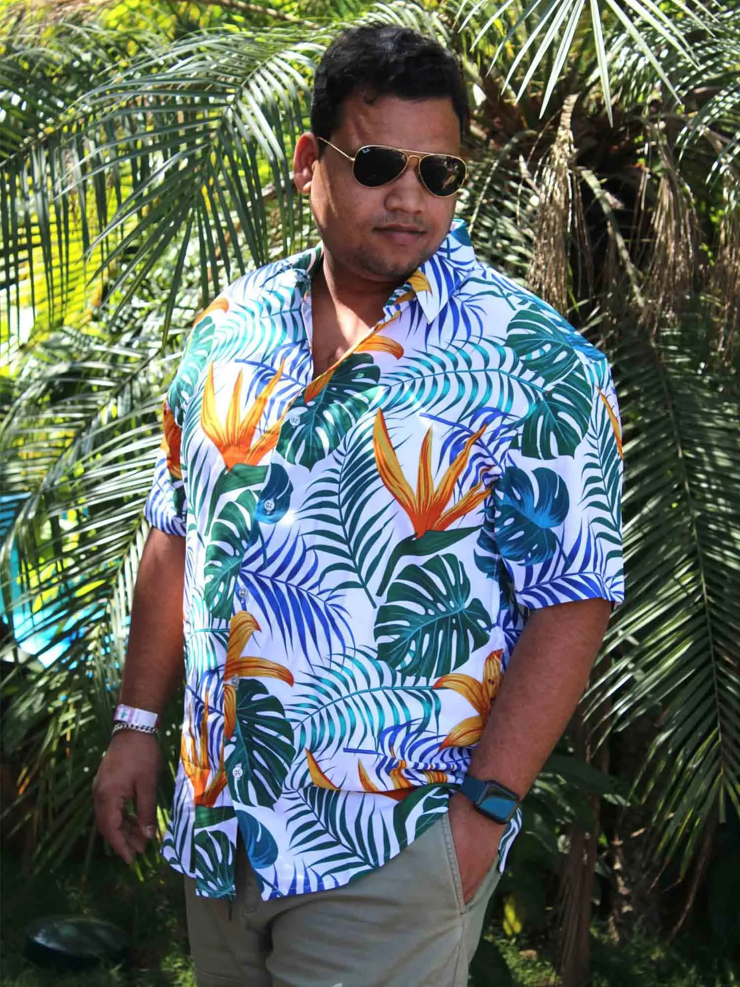 Hawaiian Floral Digital Printed Half Shirt Men's Plus Size