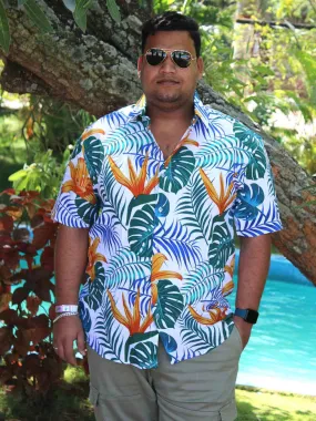 Hawaiian Floral Digital Printed Half Shirt Men's Plus Size