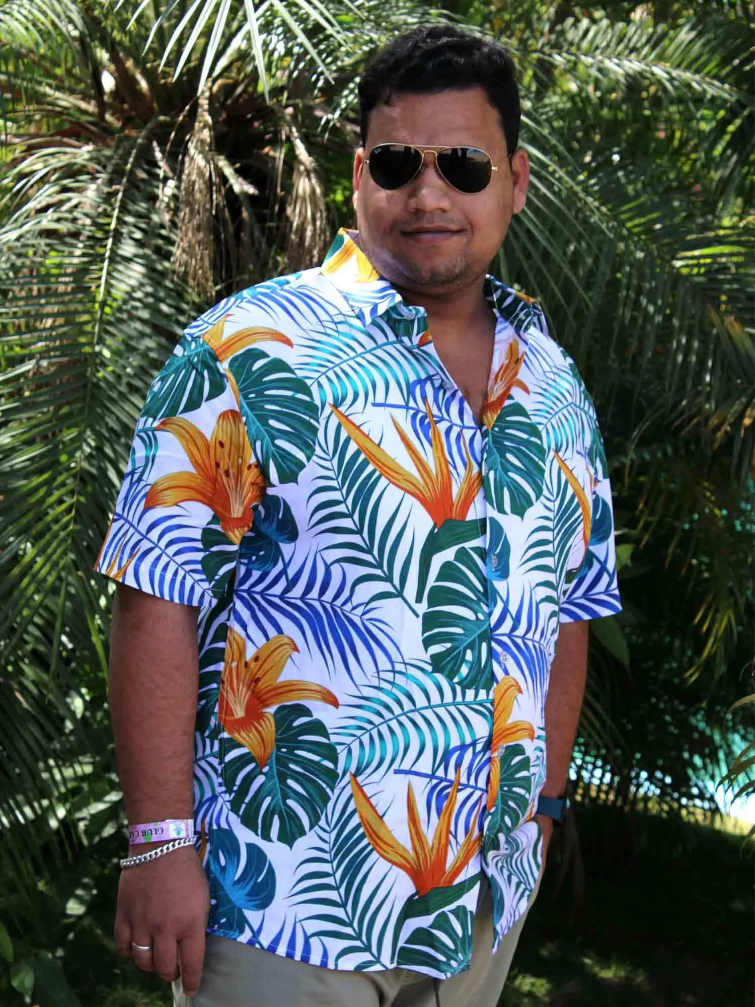 Hawaiian Floral Digital Printed Half Shirt Men's Plus Size