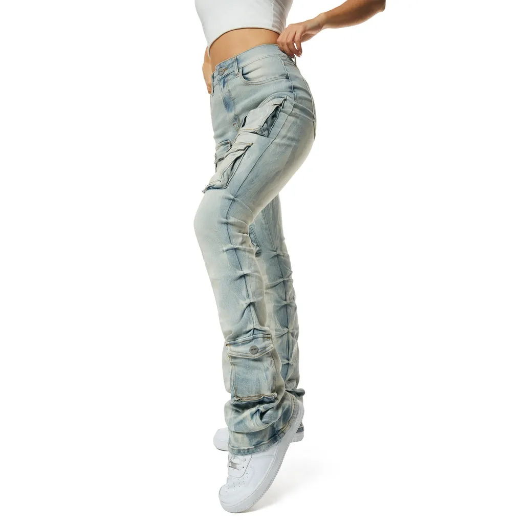 High Rise Utility Stack Pants - Seville Blue