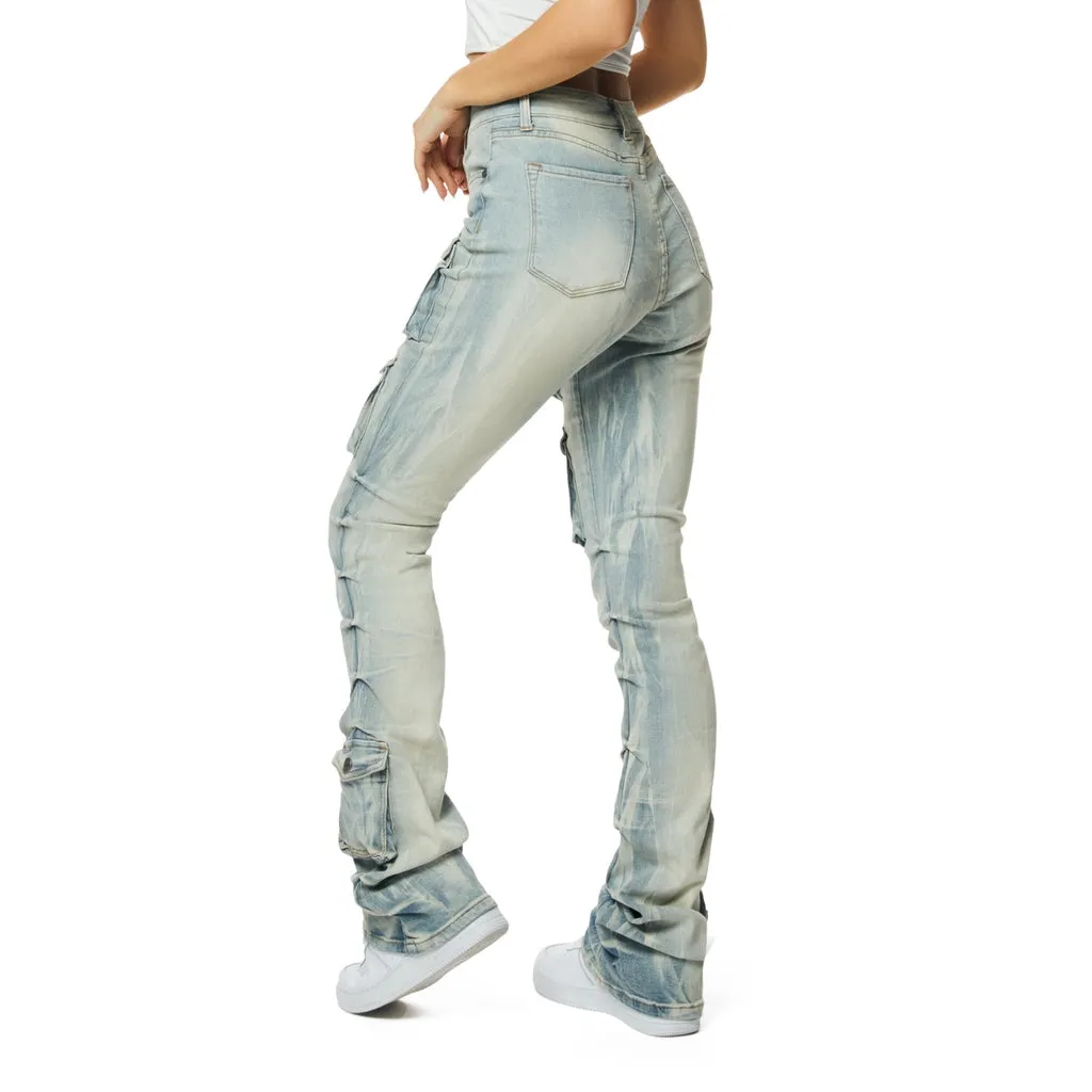 High Rise Utility Stack Pants - Seville Blue