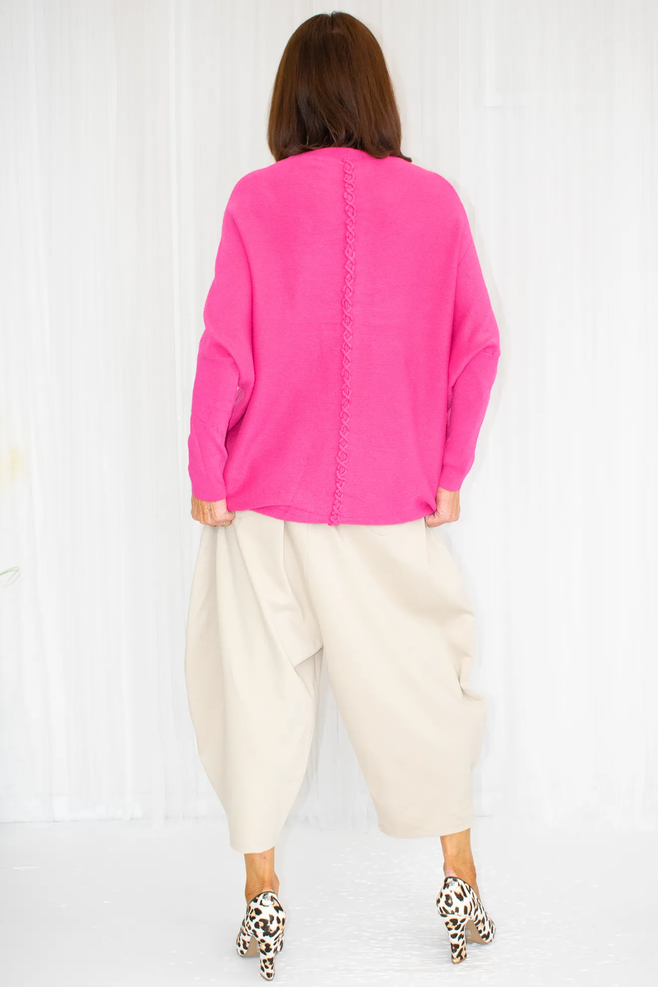 Hollie Two Pocket Cocoon Jumper in Hot Pink