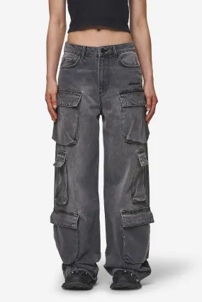 Leli High Waist Cargo Jeans Washed Deep Grey