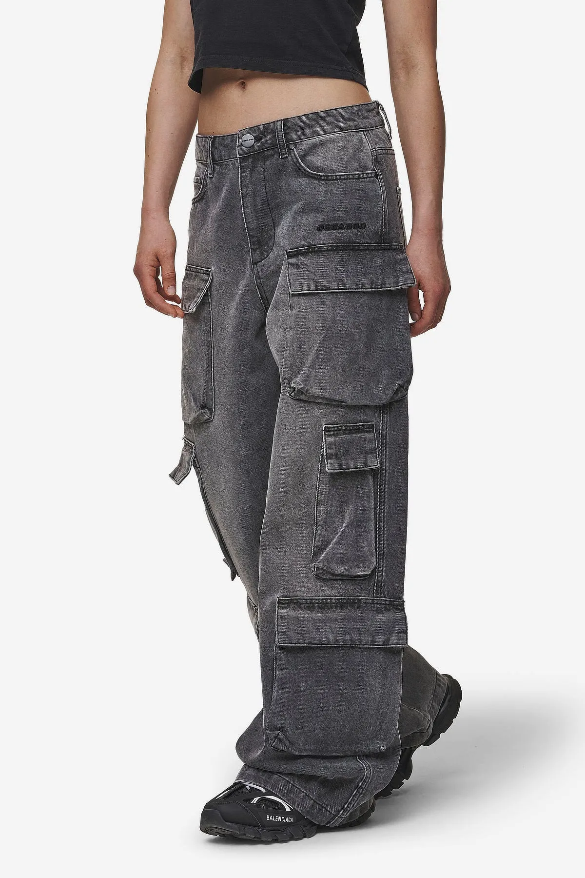 Leli High Waist Cargo Jeans Washed Deep Grey