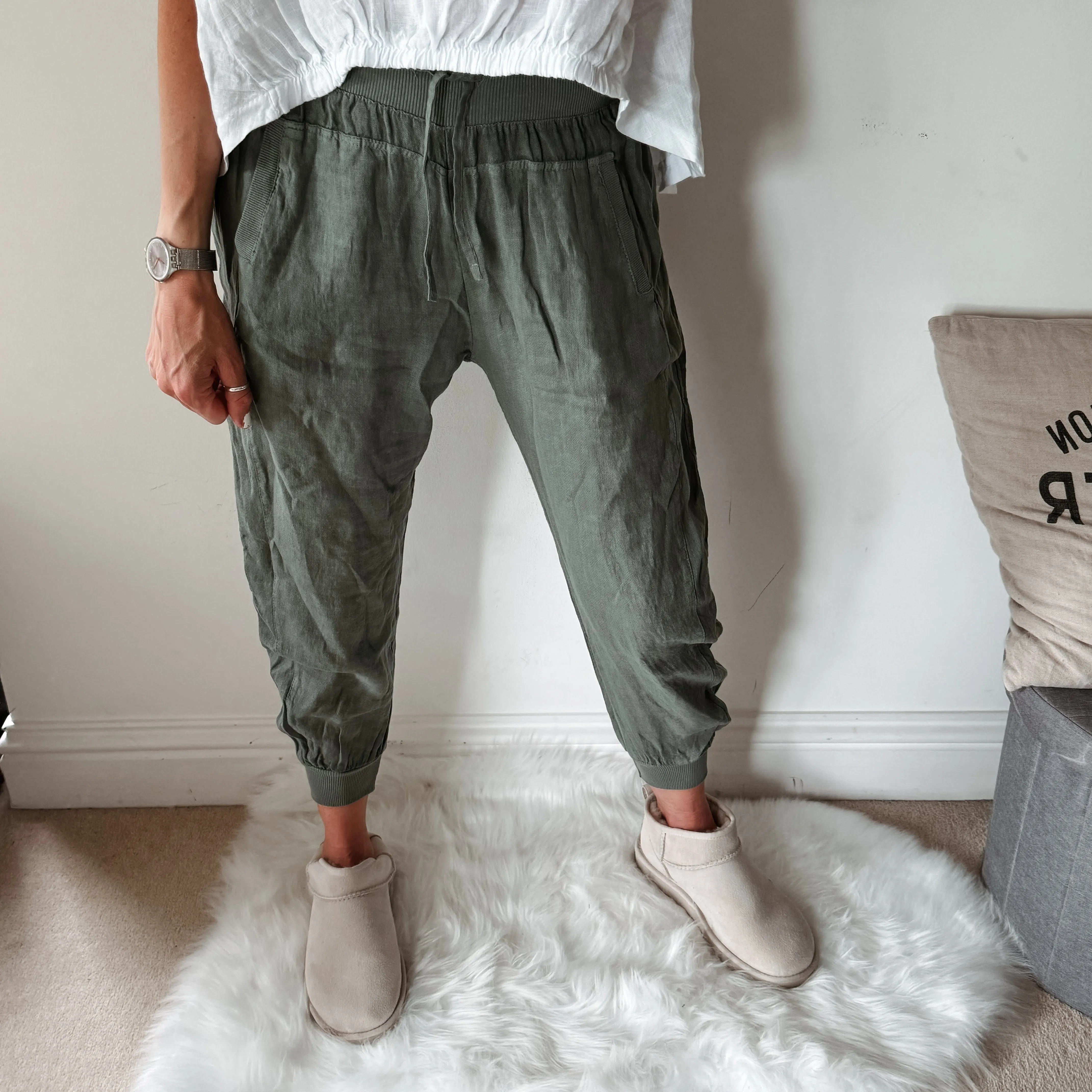 Light khaki LINEN ULTIMATE joggers