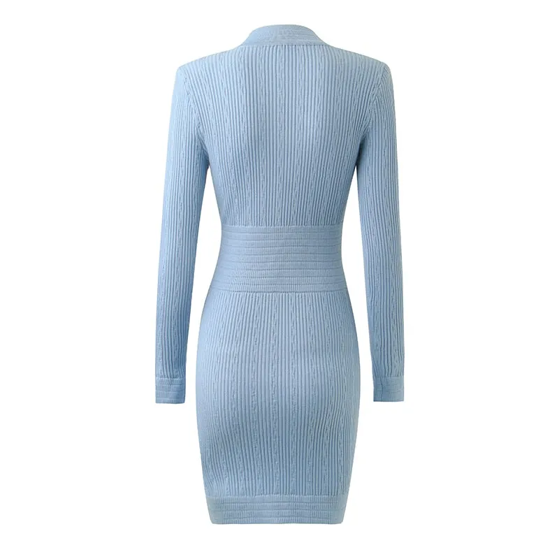 Long Sleeve V-neck Mini Sweater Dress