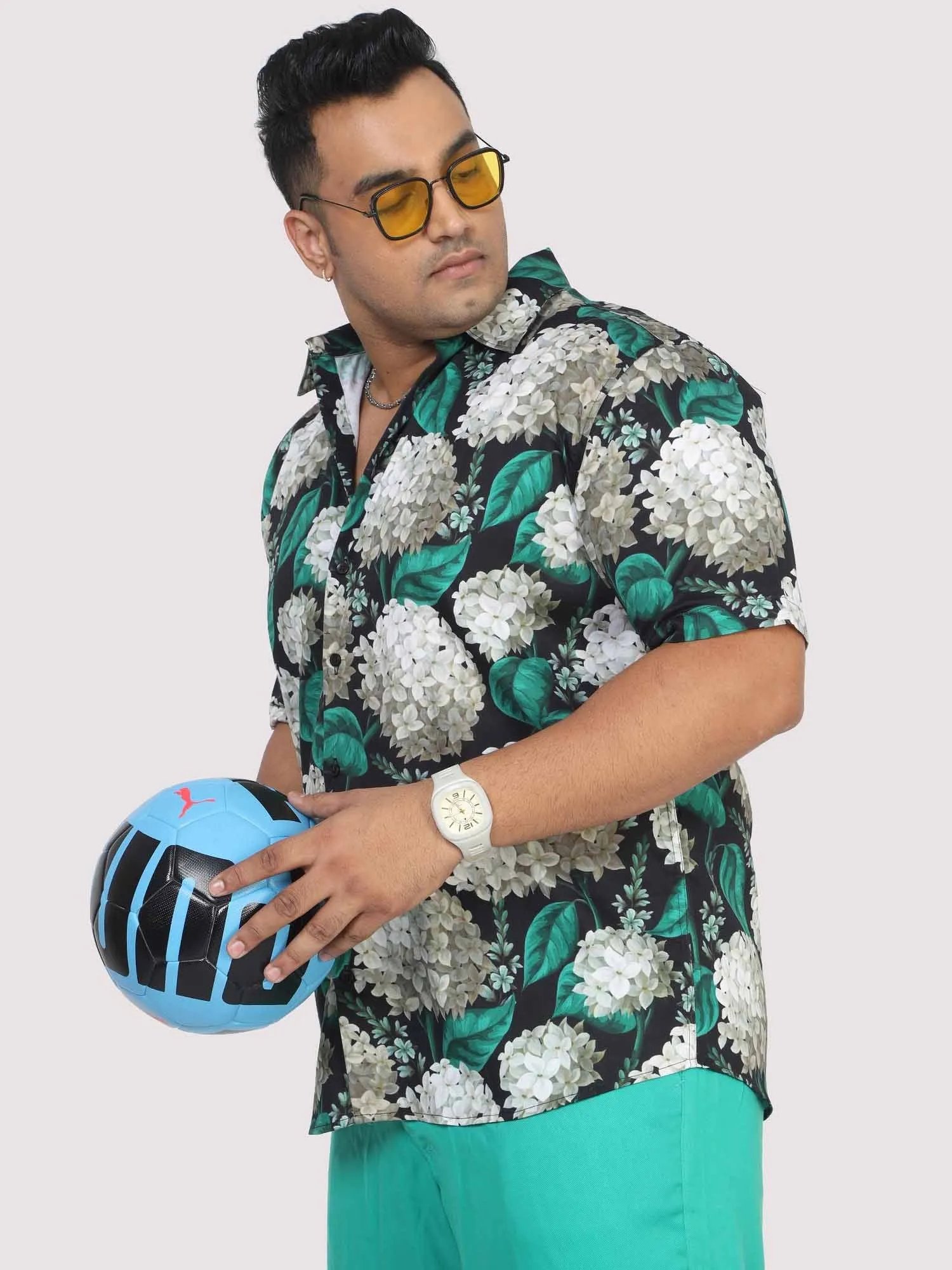 Men Plus Size Blissful Floral Digital Printed Half Shirt