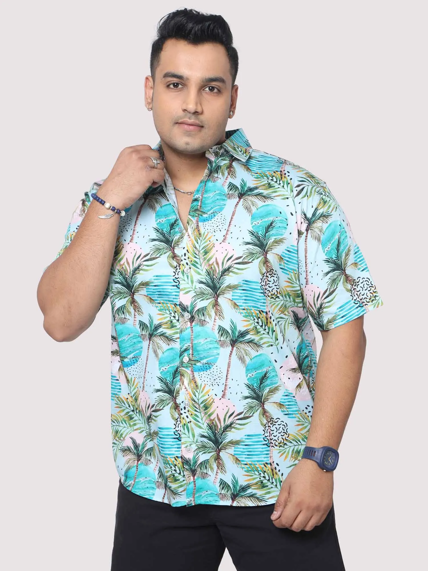 Men Plus Size Coco Fashion Digital Printed Half Shirt