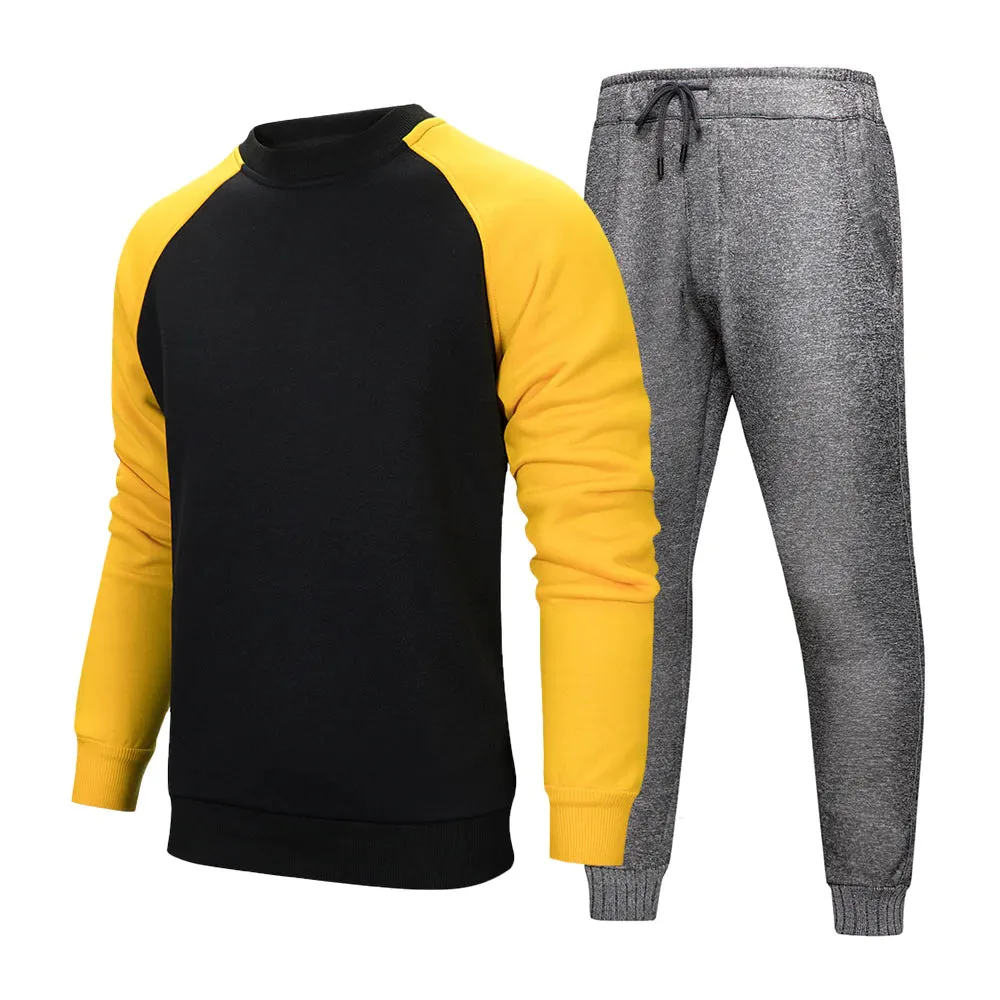 Men's Large Size Pullover Round Neck Hoodies Joggers Two-Piece Set