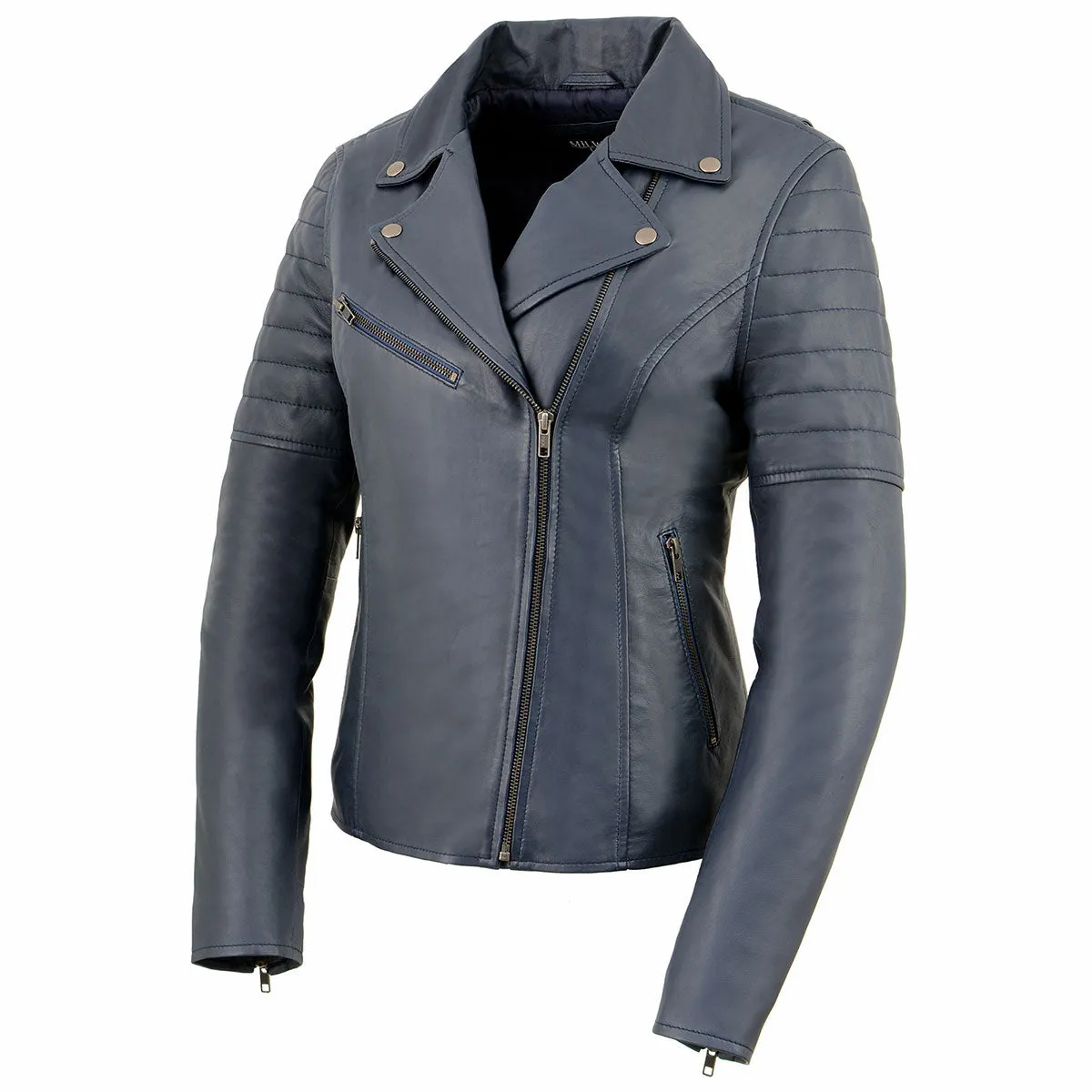 Milwaukee Leather SFL2870 Women's ‘Duchess’ Blue Motorcycle Style Fashion Casual Leather Jacket