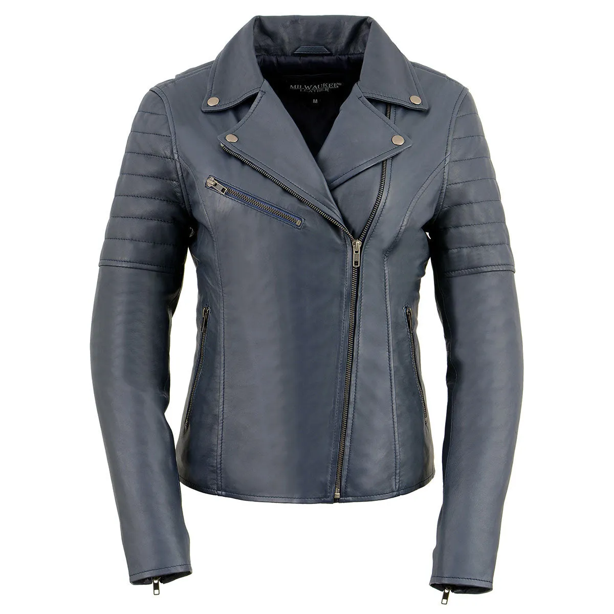 Milwaukee Leather SFL2870 Women's ‘Duchess’ Blue Motorcycle Style Fashion Casual Leather Jacket