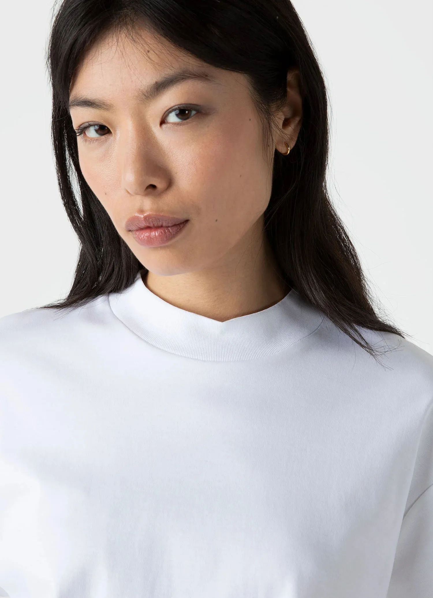 Mock Neck Haevyweight T Shirt - White