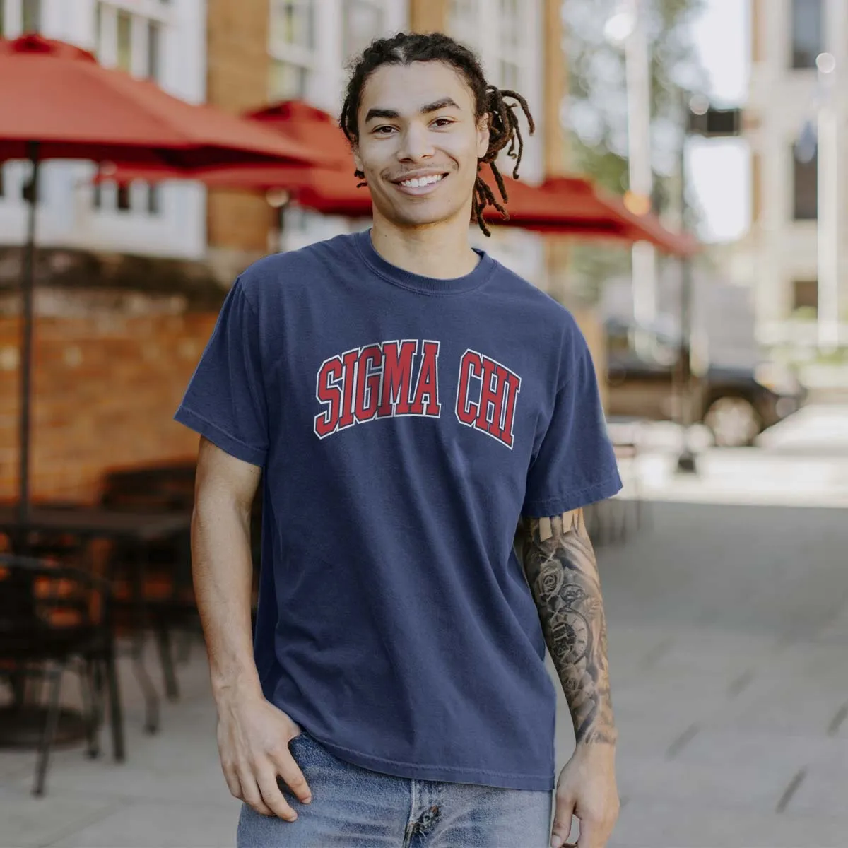 New! Sigma Chi Navy Varsity Short Sleeve Tee