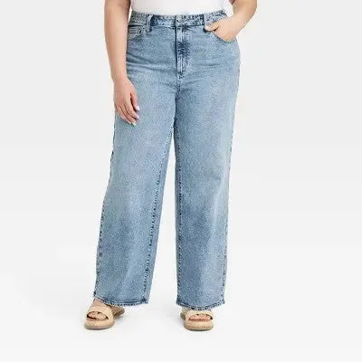 New - Universal Thread Women's High Waisted Wide Leg Cropped High-Rise Jeans, Medium Wash