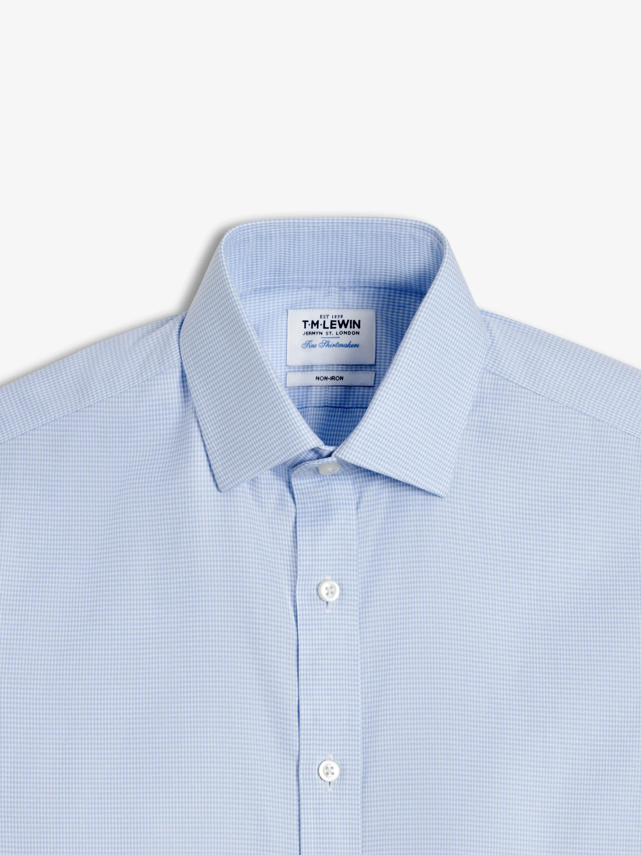 Non-Iron Light Blue Mini Dogtooth Plain Weave Slim Fit Double Cuff Classic Collar Shirt