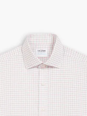 Non-Iron Navy & Red Double Check Oxford Super Fitted Single Cuff Classic Collar Shirt