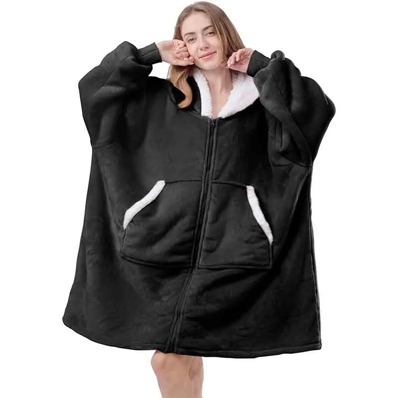 Oversized Hoodie Sweatshirts Women Blanket with Sleeves Winter Hooded Fleece Sweatshirts Giant TV Blanket Damska Sudadera Mujer