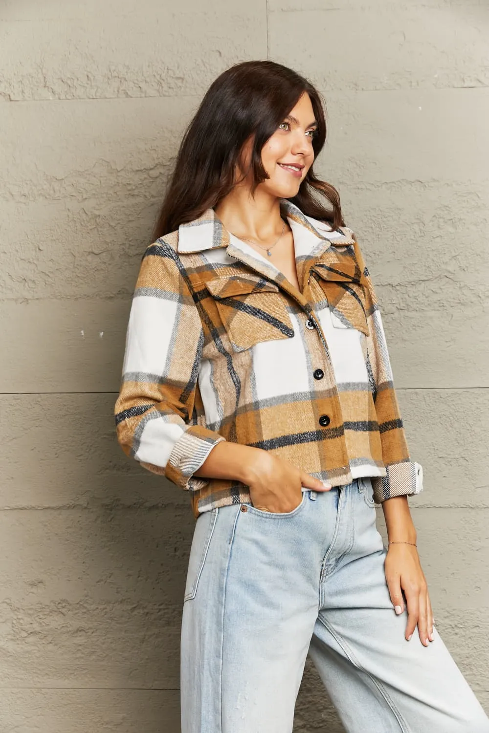 Plaid Collared Neck Jacket with Breast Pockets