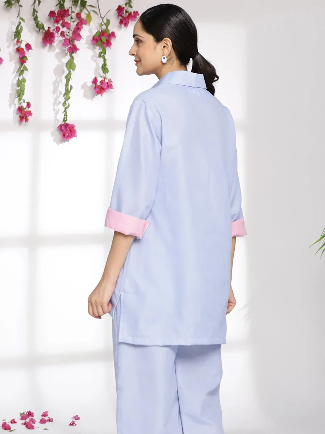 PowderBlue CottonSlub ShirtTop