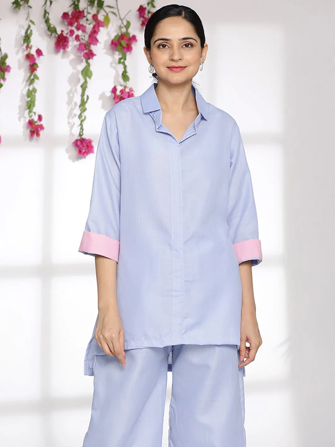 PowderBlue CottonSlub ShirtTop