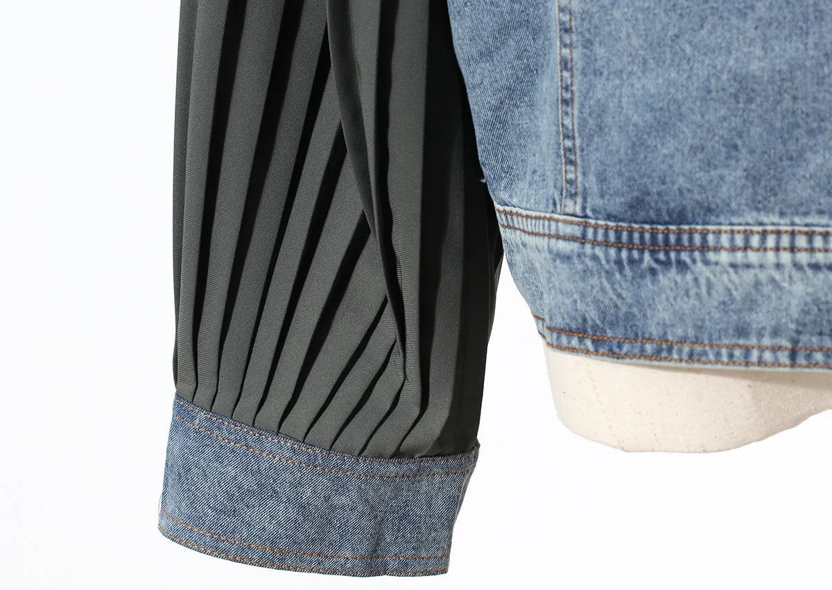 Pre Order:  Spliced Pleated Sleeve Denim Shirt