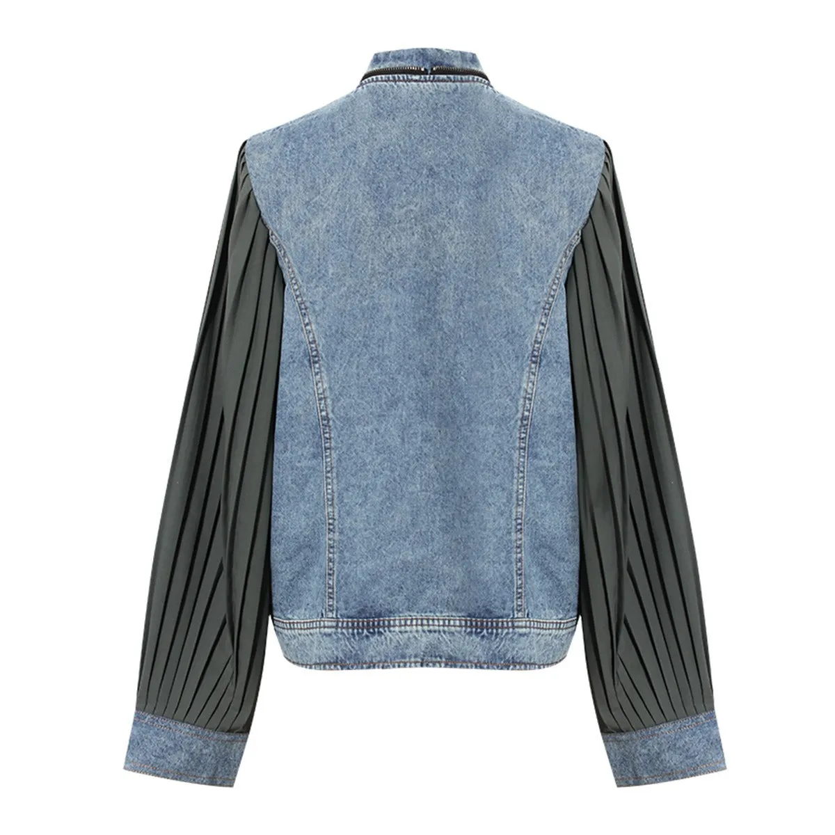 Pre Order:  Spliced Pleated Sleeve Denim Shirt