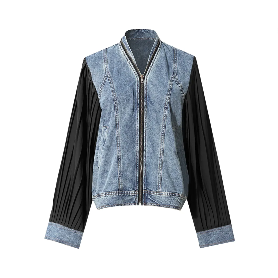 Pre Order:  Spliced Pleated Sleeve Denim Shirt