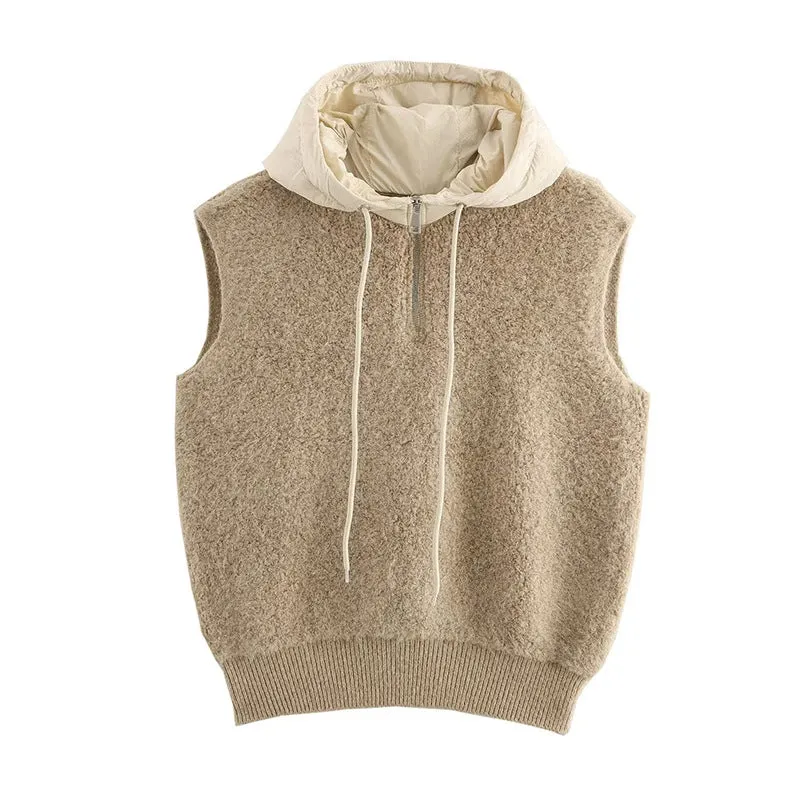 Pre Order: Thick Casual Half Zipper Hooded Knitted Vest