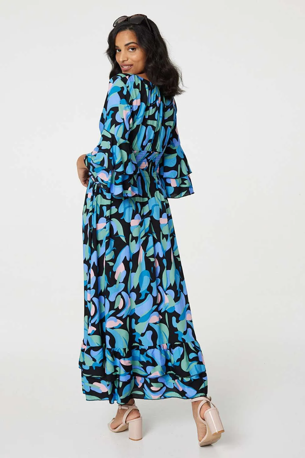 Printed Ruffle Hem Empire Maxi Dress