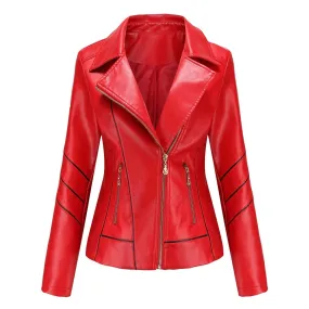 Red Leather Jacket Women fashion Casual Biker Jackets Outwear Female Tops spring and autumn  Leather Jacket Coat