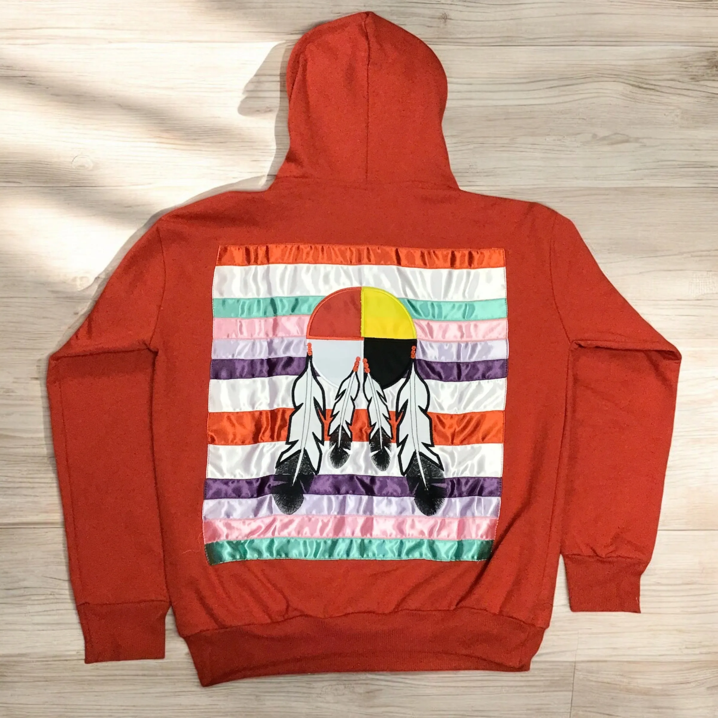 Red Native Style Embroidered Hoodies