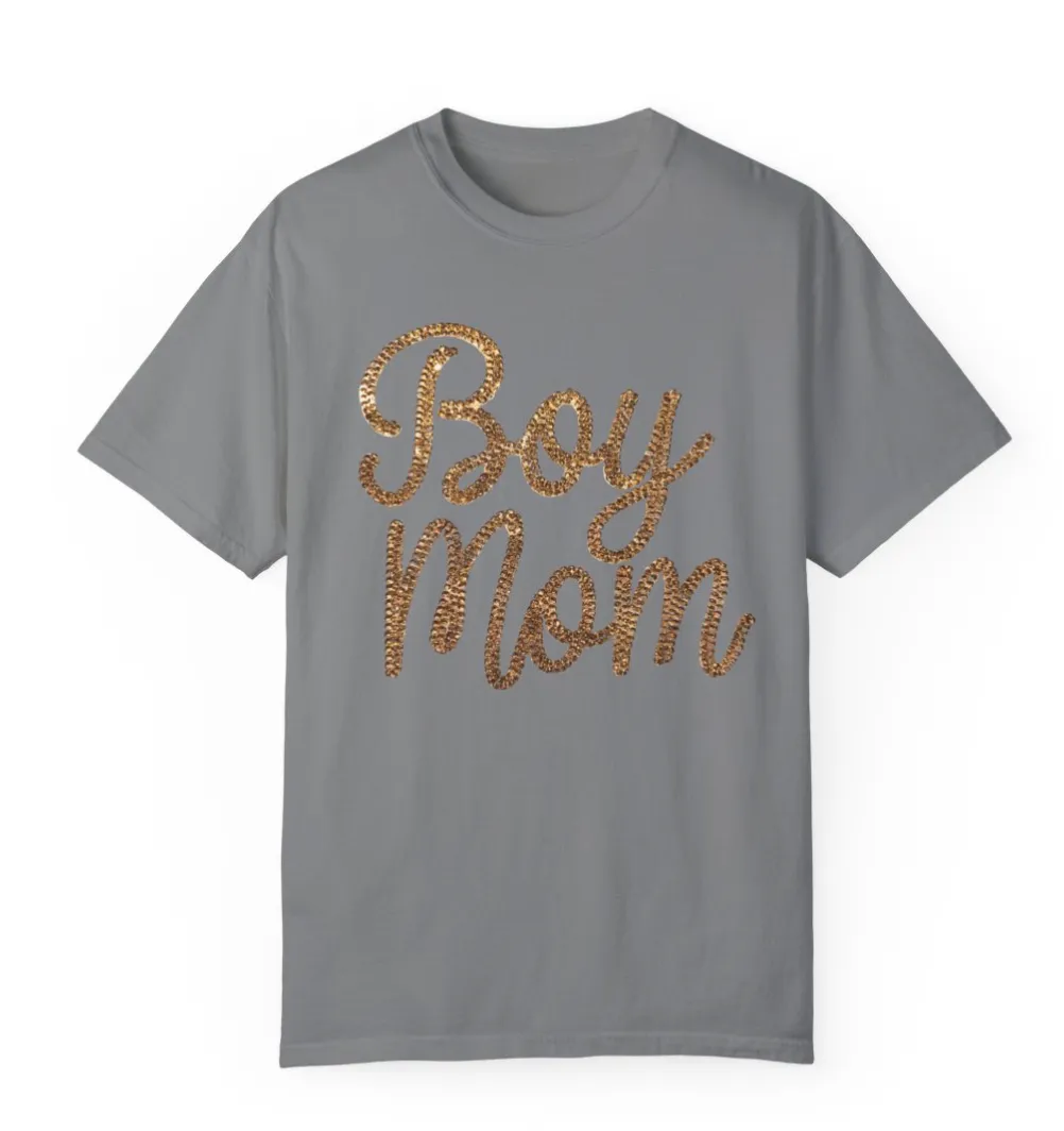 Rhinestone Gold Print Boy Mom Shirt