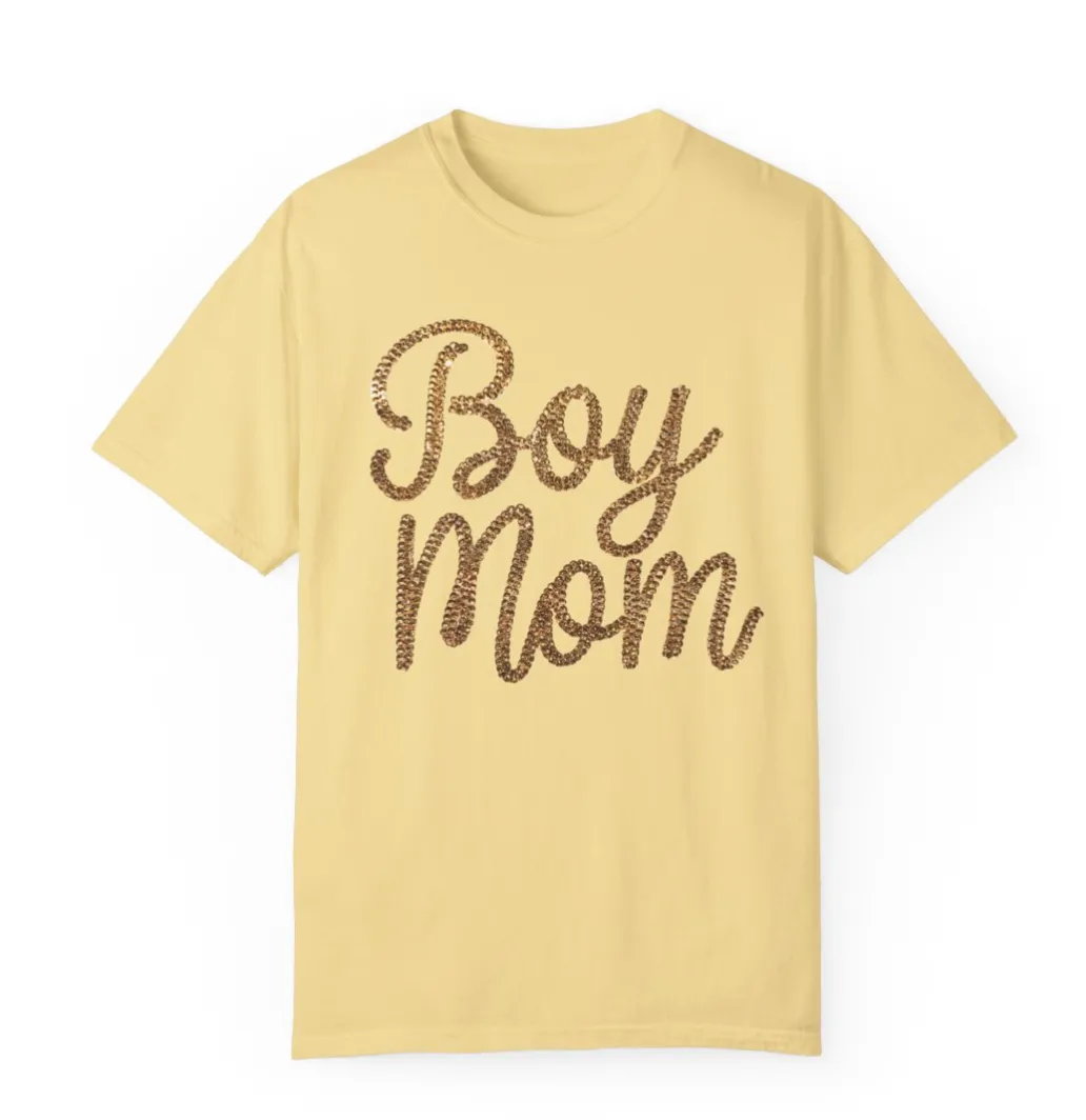 Rhinestone Gold Print Boy Mom Shirt