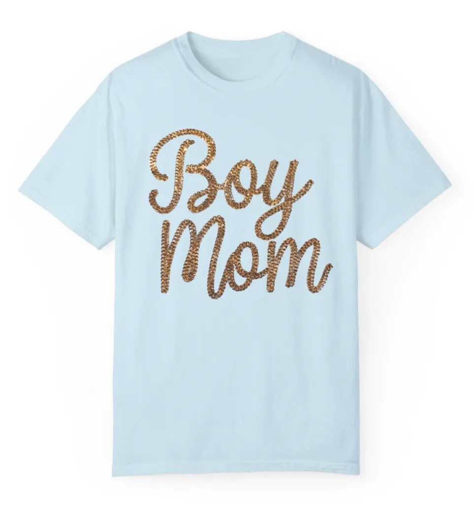 Rhinestone Gold Print Boy Mom Shirt