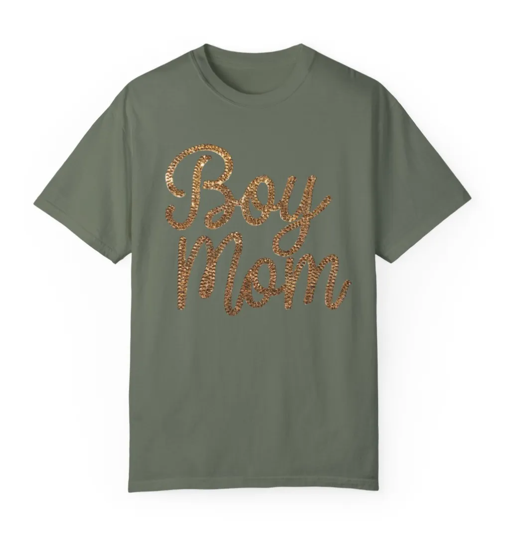 Rhinestone Gold Print Boy Mom Shirt