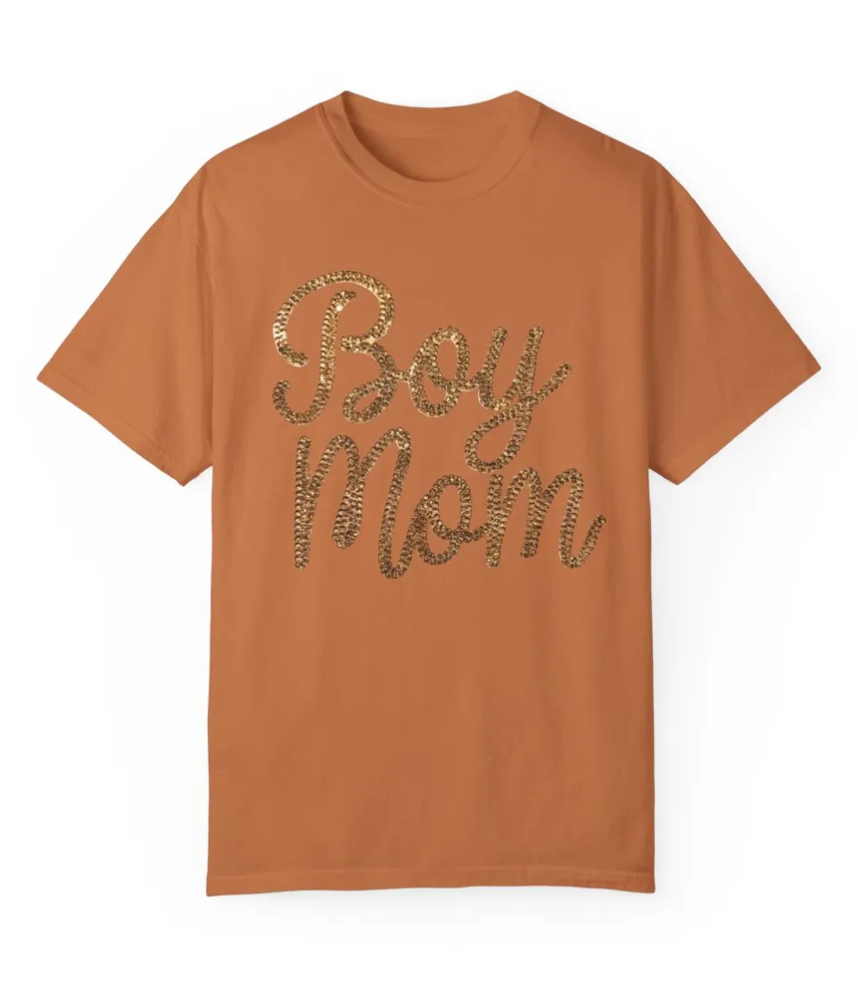 Rhinestone Gold Print Boy Mom Shirt