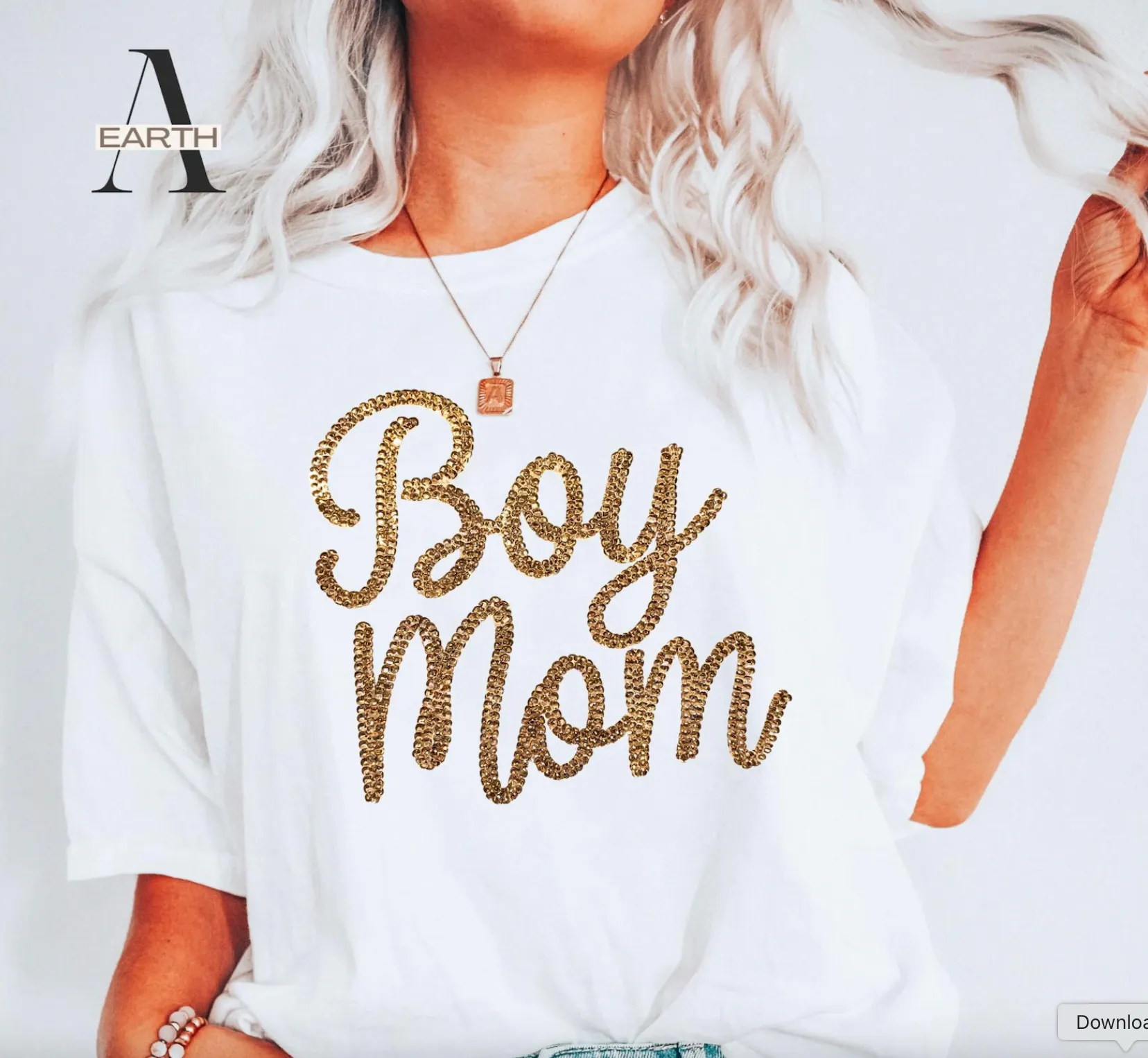 Rhinestone Gold Print Boy Mom Shirt