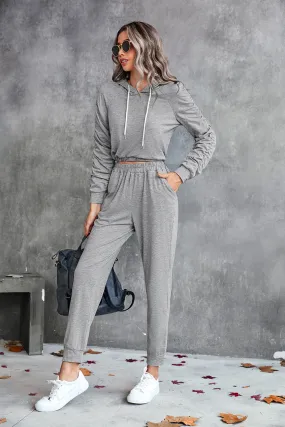 Ruched Raglan Sleeve Hoodie and Joggers Set