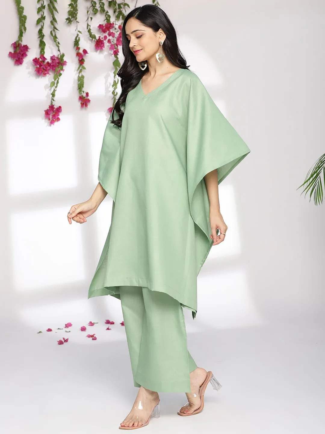 Sagegreen CottonSlub KaftanKurta