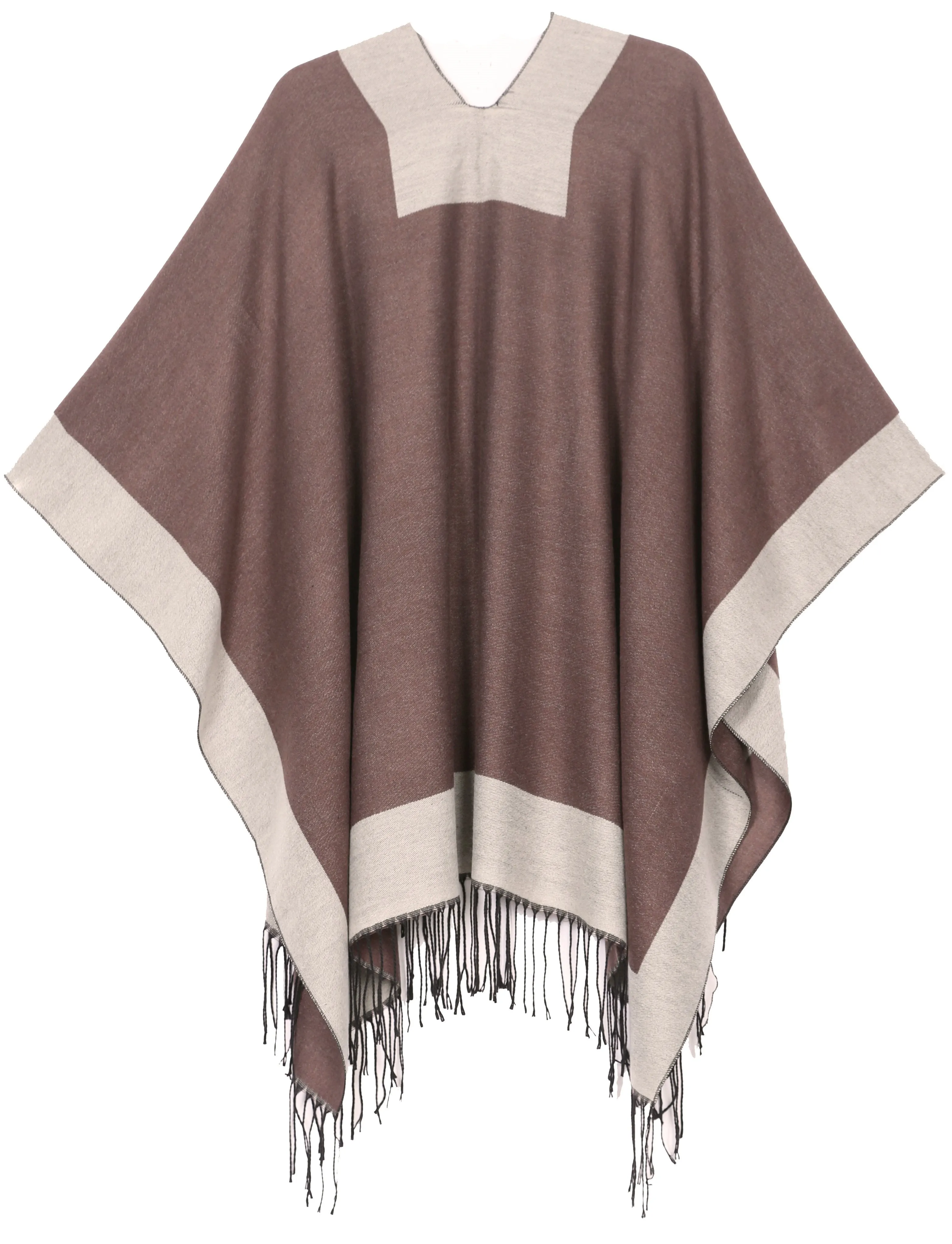 Sakkas Avi Women's Reversible Open Front Poncho Cardigan Ruana Cape Shawl W/Fringe